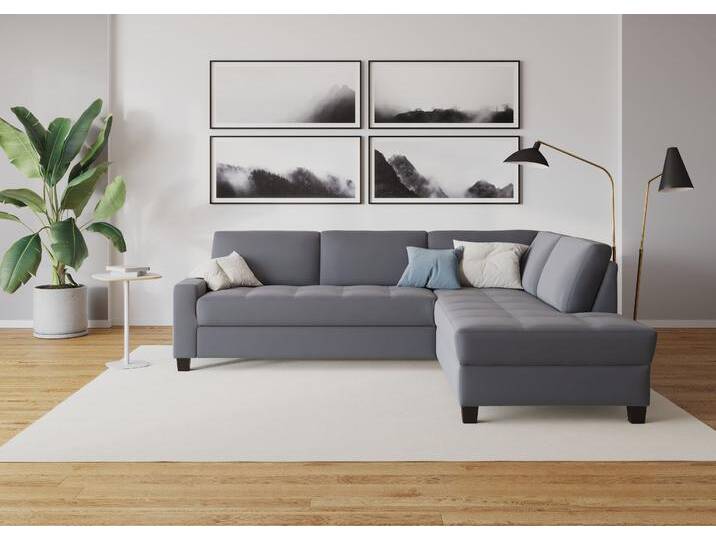 Ecksofa, Microvelours, Dunkelgrau 243×209 cm, L-Form & Kontrastnaht, Modern, Domo Collection von Domo-collection