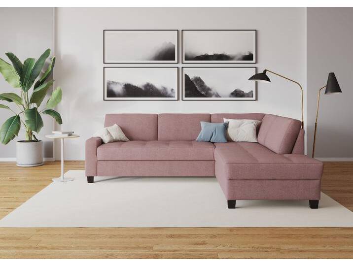 Ecksofa DOMO COLLECTION Florentina zeitlos und elegant, Sitznähte als Designelement, L-Form , lila (beere), B:243cm H:84cm T:209cm, Struktur fein (100% Polyester);Luxus-Microfaser (100% Polyester);Luxus-Microfaser in Chenille-Optik (100% Polyester);Microvelour (100% Polyester);Webstoff (100% Polyester), Sofas, wahlweise mit Bettfunktion, mit Kontrastnaht, Komfortsitzhöhe 47cm von Domo-collection