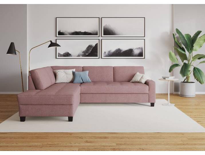 Ecksofa DOMO COLLECTION Florentina zeitlos und elegant, Sitznähte als Designelement, L-Form , lila (beere), B:243cm H:84cm T:209cm, Struktur fein (100% Polyester), Luxus-Microfaser (100% Polyester), Luxus-Microfaser in Chenille-Optik (100% Polyester), Microvelour (100% Polyester), Webstoff (100% Polyester), Sofas, wahlweise mit Bettfunktion, mit Kontrastnaht, Komfortsitzhöhe 47cm von Domo-collection