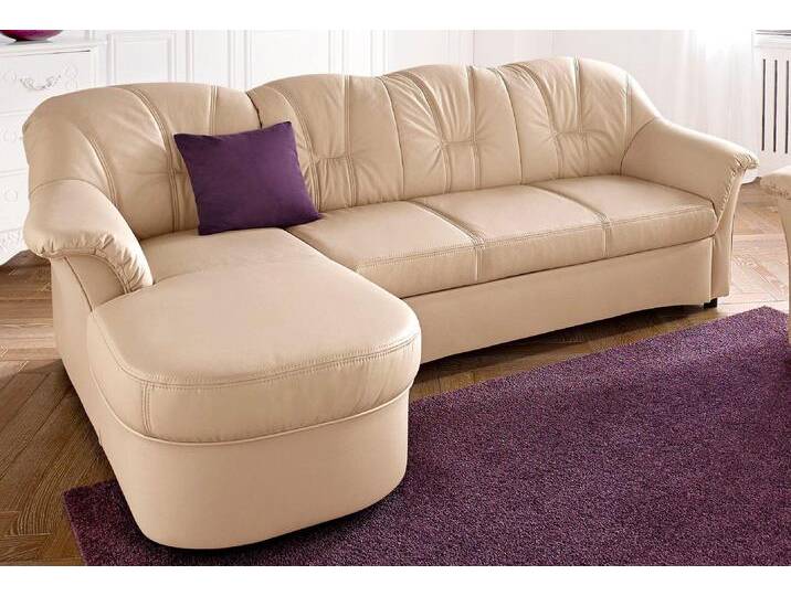 Ecksofa DOMO COLLECTION Flores Schlafsofa, B/T/H: 233/142/86 cm, L-Form , beige (creme), B:231cm H:84cm T:142cm, Kunstleder SOFTLUX / Struktur ( 90% Polyester, 10% Polyacryl ), NaturLEDER (echtes Rindsleder) in Sitz und Rücken. Korpus in passendem Kunstleder SOFTLUX bezogen, Microfaser PRIMABELLE (100% Polyester) / Struktur ( 100% Polyester ), Sofas, wahlweise mit Bettfunktion, wahlweise mit Federkern, auch in Leder, Topseller von Domo-collection