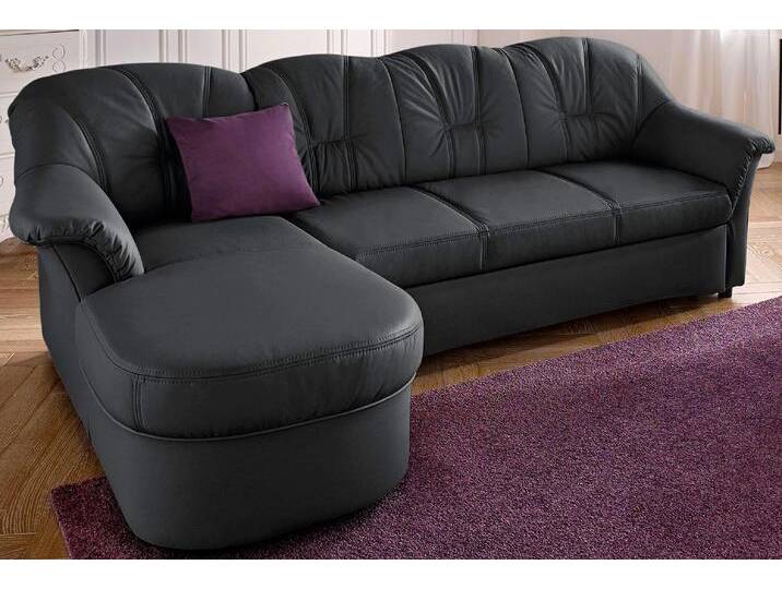 Ecksofa DOMO COLLECTION Flores Schlafsofa, B/T/H: 233/142/86 cm, L-Form , schwarz, B:231cm H:84cm T:142cm, Kunstleder SOFTLUX / Struktur ( 90% Polyester, 10% Polyacryl ), NaturLEDER (echtes Rindsleder) in Sitz und Rücken. Korpus in passendem Kunstleder SOFTLUX bezogen, Microfaser PRIMABELLE (100% Polyester) / Struktur ( 100% Polyester ), Sofas, wahlweise mit Bettfunktion, wahlweise mit Federkern, auch in Leder, Topseller von Domo-collection