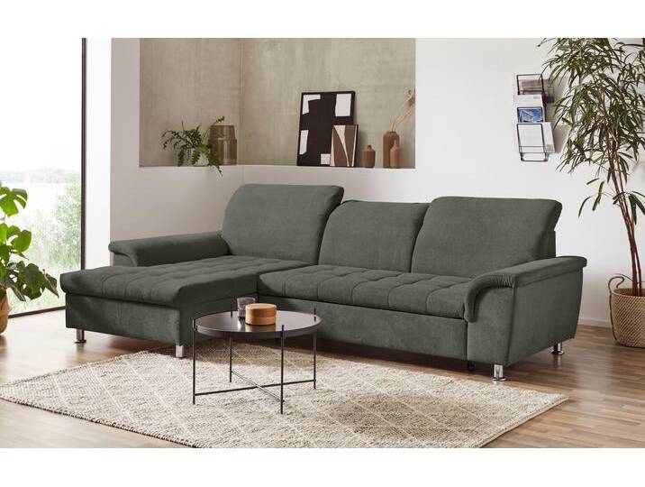 Ecksofa DOMO COLLECTION Franzi, zeitlos und elegant, moderne Sitzheftung, L-Form , grün (dunkelgrün), B:279cm H:81cm T:170cm, Sofas, wahlweise mit Kopfteilverstellung (dann Tiefe: 170 cm) von Domo-collection