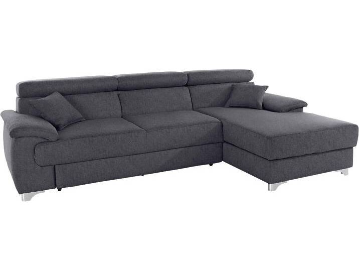 Ecksofa DOMO COLLECTION Mira, inklusive Kopfteilverstellung für mehr Wohlfühlkomfort, L-Form , grau (dunkelgrau), B:271cm H:78cm T:167cm, Zierkissen: Entsprechend jeweiligem Bezug., Struktur (100% Polyester), Struktur fein (100% Polyester), Luxus-Microfaser (92% Polyester, 8% Nylon), Sofas, wahlweise mit Bettfunktion und Bettkasten, elegant und modern von Domo-collection