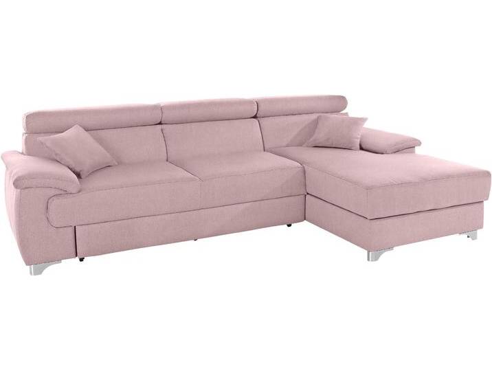 Ecksofa DOMO COLLECTION Mira, inklusive Kopfteilverstellung für mehr Wohlfühlkomfort, L-Form , rosa (flamingo), B:271cm H:78cm T:167cm, Zierkissen: Entsprechend jeweiligem Bezug.;Struktur (100% Polyester);Struktur fein (100% Polyester);Luxus-Microfaser (92% Polyester, 8% Nylon), Sofas, wahlweise mit Bettfunktion und Bettkasten, elegant und modern von Domo-collection