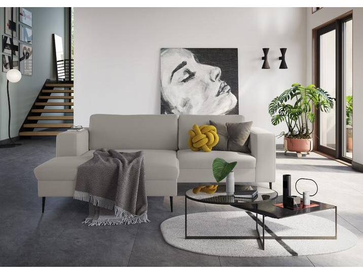 Ecksofa DOMO COLLECTION Modica kompakt und elegant, Breite 244, L-Form , grau (stone), B:244cm H:83cm T:173cm, Sofas, moderne Optik mit extrabreiter Recamiere, auch in Cord von Domo-collection