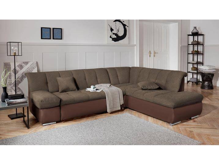 Ecksofa DOMO COLLECTION Mona L-Form , braun (dunkelbraun, braun), B:271cm H:80cm T:213cm, Struktur fein 100% Polyester, Chenilleoptik 100% Polyester, Sofas, wahlweise mit Bett- und Armlehnfunktion von Domo-collection