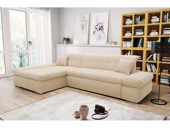 Ecksofa DOMO COLLECTION Moric, L-Form, XXL-Sofa - Breite 300cm , beige (creme), B:300cm H:80cm T:172cm, Kunstleder SOFTLUX / Struktur (90% Polyester/ 10% Polyacryl), Microfaser PRIMABELLE (100% Polyester)/ Struktur (90% Polyester/ 10% Polyacryl), Sofas, wahlweise mit Bettfunktion und Armteilverstellung. Schwarz-weiß-grau, Topseller von Domo-collection