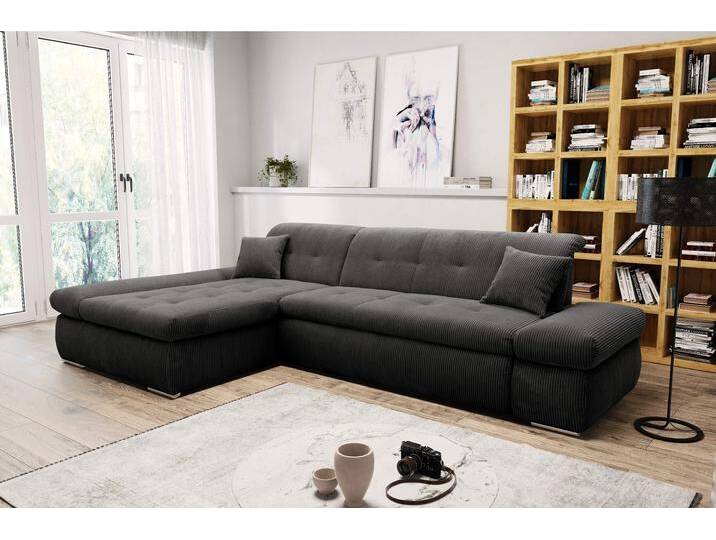 Ecksofa DOMO COLLECTION Moric, L-Form, XXL-Sofa - Breite 300cm , grau, B:300cm H:80cm T:172cm, Kunstleder SOFTLUX / Struktur (90% Polyester/ 10% Polyacryl), Microfaser PRIMABELLE (100% Polyester)/ Struktur (90% Polyester/ 10% Polyacryl), Sofas, wahlweise mit Bettfunktion und Armteilverstellung. Schwarz-weiß-grau, Topseller von Domo-collection