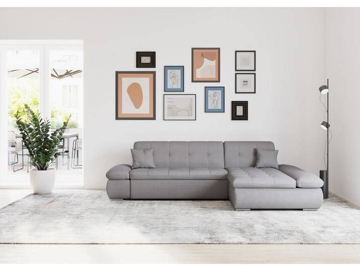 Ecksofa DOMO COLLECTION Moric, L-Form, XXL-Sofa - Breite 300cm , grau (dunkelgrau), B:300cm H:80cm T:172cm, Kunstleder SOFTLUX / Struktur (90% Polyester/ 10% Polyacryl), Microfaser PRIMABELLE (100% Polyester)/ Struktur (90% Polyester/ 10% Polyacryl), Sofas, wahlweise mit Bettfunktion und Armteilverstellung, schwarz-weiß-grau, Topseller von Domo-collection