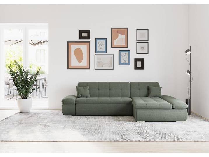 Ecksofa DOMO COLLECTION Moric, L-Form, XXL-Sofa - Breite 300cm , grün (dunkelgrün), B:300cm H:80cm T:172cm, Kunstleder SOFTLUX / Struktur (90% Polyester/ 10% Polyacryl), Microfaser PRIMABELLE (100% Polyester)/ Struktur (90% Polyester/ 10% Polyacryl), Sofas, wahlweise mit Bettfunktion und Armteilverstellung, weiß-grau, Topseller von Domo-collection