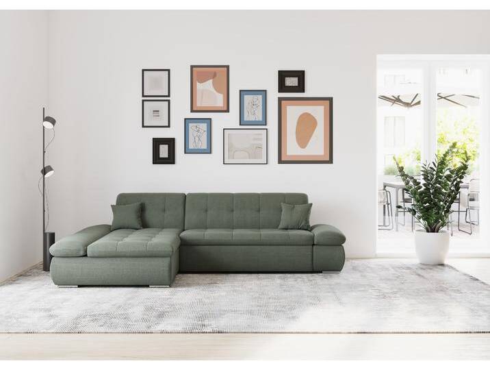 Ecksofa DOMO COLLECTION Moric, L-Form, XXL-Sofa - Breite 300cm , grün (dunkelgrün), B:300cm H:80cm T:172cm, Kunstleder SOFTLUX / Struktur (90% Polyester/ 10% Polyacryl), Microfaser PRIMABELLE (100% Polyester)/ Struktur (90% Polyester/ 10% Polyacryl), Sofas, wahlweise mit Bettfunktion und Armteilverstellung, dunkelgrau, Topseller von Domo-collection