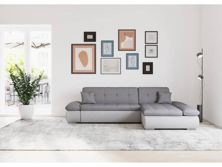 Ecksofa DOMO COLLECTION Moric, L-Form, XXL-Sofa - Breite 300cm , silber (silber, grau), B:300cm H:80cm T:172cm, Kunstleder SOFTLUX / Struktur (90% Polyester/ 10% Polyacryl), Microfaser PRIMABELLE (100% Polyester)/ Struktur (90% Polyester/ 10% Polyacryl), Sofas, wahlweise mit Bettfunktion und Armteilverstellung, weiß-grau, Topseller von Domo-collection