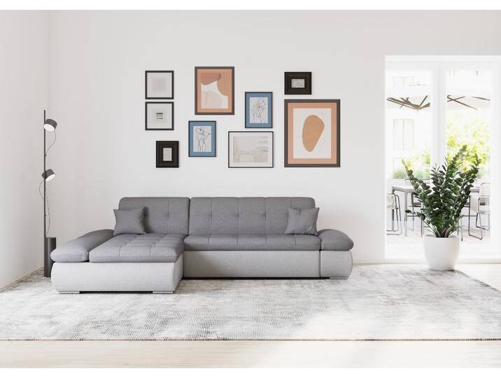 Ecksofa DOMO COLLECTION Moric, L-Form, XXL-Sofa - Breite 300cm , silber (silber, grau), B:300cm H:80cm T:172cm, Kunstleder SOFTLUX / Struktur (90% Polyester/ 10% Polyacryl), Microfaser PRIMABELLE (100% Polyester)/ Struktur (90% Polyester/ 10% Polyacryl), Sofas, wahlweise mit Bettfunktion und Armteilverstellung. Schwarz-weiß-grau, Topseller von Domo-collection