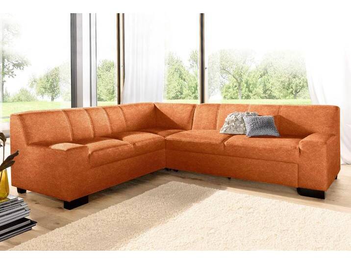 Ecksofa DOMO COLLECTION Norma, moderne Armlehnen, zeitlos und elegant, L-Form , orange (terrakotta), B:247cm H:74cm T:212cm, Microfaser PRIMABELLE (100% Polyester), Kunstleder SOFTLUX, Struktur (90% Polyester, 10% Polyacryl), NaturLEDER (echtes Rindsleder), Sofas, wahlweise mit Bettfunktion von Domo-collection