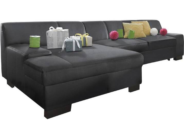 Ecksofa DOMO COLLECTION Norma Top, elegant und modern, flache Armlehnen, komfortabel, L-Form , schwarz, B:268cm H:74cm T:153cm, Struktur (90% Polyester, 10% Polyacryl), Mosel Struktur (100% Polyester), Kunstleder SOFTLUX, Microfaser-PRIMABELLE (100% Polyester), NaturLEDER in Sitz und Rücken. Korpus in passendem Kunstleder SOFTLUX bezogen, Sofas, wahlweise mit Bettfunktion von Domo-collection