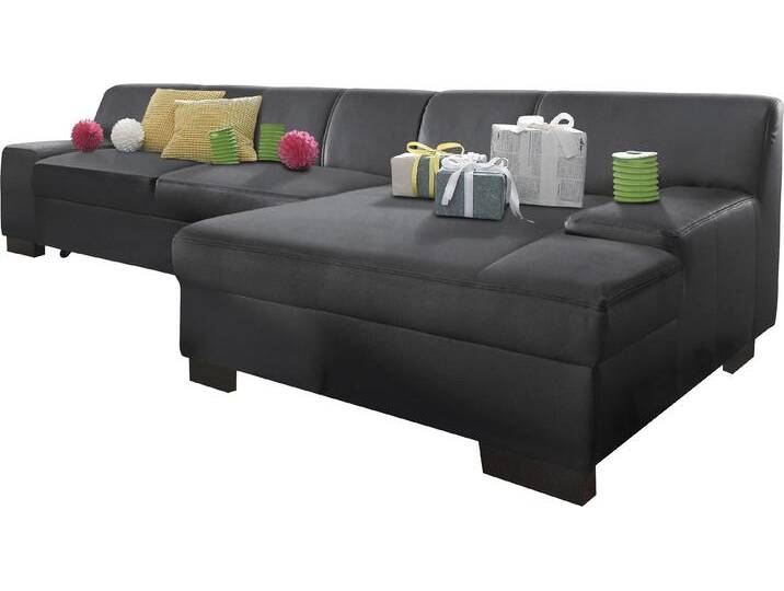 Ecksofa DOMO COLLECTION Norma Top, elegant und modern, flache Armlehnen, komfortabel, L-Form , schwarz, B:268cm H:74cm T:153cm, Struktur (90% Polyester, 10% Polyacryl), Mosel Struktur (100% Polyester), Kunstleder SOFTLUX, Microfaser-PRIMABELLE (100% Polyester), NaturLEDER in Sitz und Rücken. Korpus in passendem Kunstleder SOFTLUX bezogen, Sofas, wahlweise mit Bettfunktion von Domo-collection
