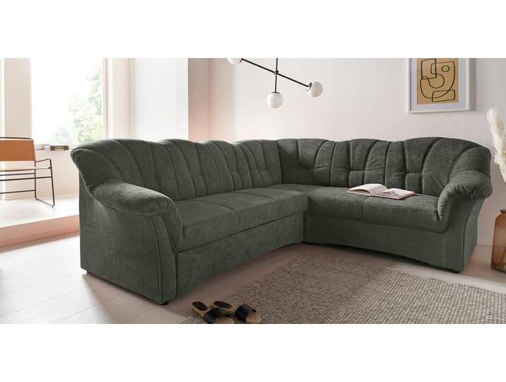 Ecksofa DOMO COLLECTION Papenburg B/T/H: 242/190/84 cm L-Form , grün (dunkelgrün), B:242cm H:84cm T:190cm, Struktur ( 90% Polyester, 10% Polyacryl), Microfaser PRIMABELLE (100% Polyester), Kunstleder SOFTLUX, Luxus-Microfaser (100% Polyester), Sofas, wahlweise mit Bettfunktion, Langer Schenkel links oder rechts, Topseller von Domo-collection