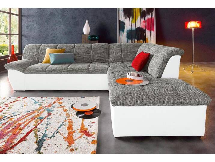 Ecksofa DOMO COLLECTION Splash, aktuelle Sitz- und Rückensteppung, Materialmix, L-Form , grau (weiß, grau), B:271cm H:76cm T:232cm, Kunstleder SOFTLUX / Struktur (90% Polyester, 10% Polyacryl);Luxus-Microfaser (100% Polyester) / Struktur (90% Polyester, 10% Polyacryl), Sofas, wahlweise mit Bettfunktion von Domo-collection