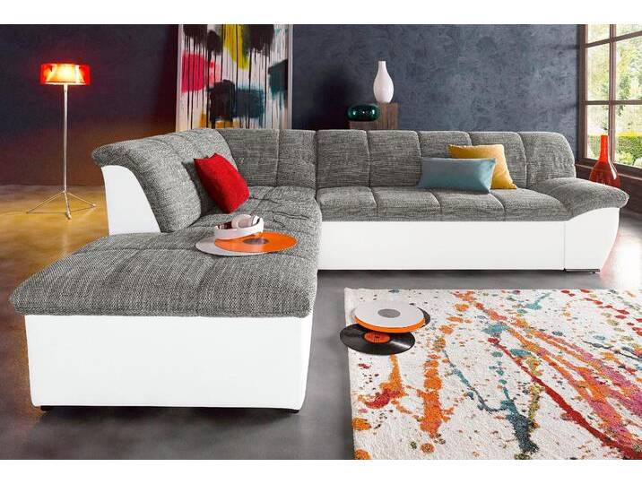 Ecksofa DOMO COLLECTION Splash, aktuelle Sitz- und Rückensteppung, Materialmix, L-Form , grau (weiß, grau), B:271cm H:76cm T:232cm, Kunstleder SOFTLUX / Struktur (90% Polyester, 10% Polyacryl);Luxus-Microfaser (100% Polyester) / Struktur (90% Polyester, 10% Polyacryl), Sofas, wahlweise mit Bettfunktion von Domo-collection
