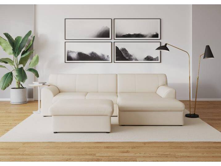 Ecksofa DOMO COLLECTION Topper, elegant und zeitlos, kompaktes Stellmaß 245/155cm, L-Form , beige (creme), B:245cm T:155cm, Sofas, mit Recamiere, wahlweise mit Schlaffunktion von Domo-collection
