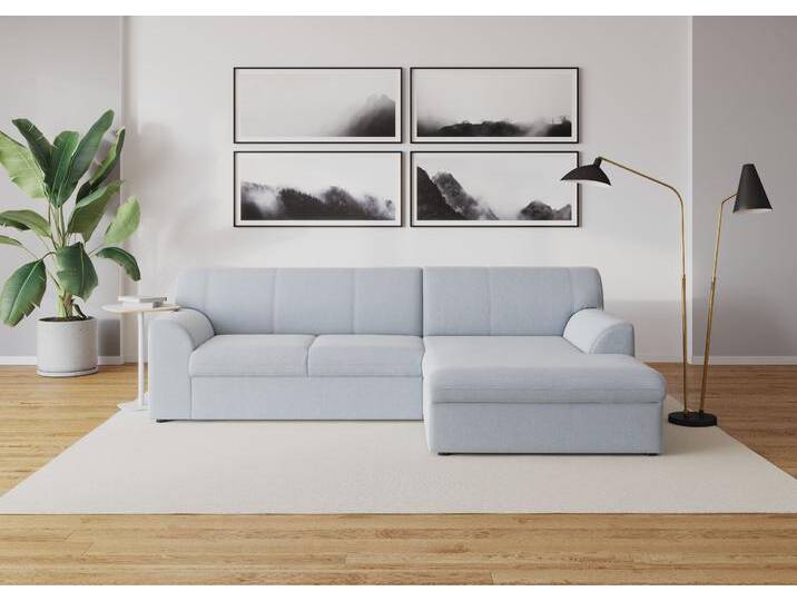 Ecksofa DOMO COLLECTION Topper, elegant und zeitlos, kompaktes Stellmaß 245/155cm, L-Form , blau (pastellblau), B:245cm T:155cm, Sofas, mit Recamiere, wahlweise mit Schlaffunktion von Domo-collection