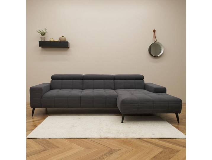 Ecksofa DOMO COLLECTION Trento L-Form, mit Kufenfuß oder Einzelfuß , grau, B:287cm H:79cm T:175cm, 100% Polyester, Sofas, wahlweise mit Kopfteilverstellung, Recamiere links/rechts bestellbar von Domo-collection