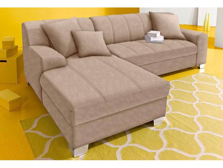 Ecksofa DOMO COLLECTION Turah incl. Zierkissen, moderne Steppung, auch in Leder , beige (natur), B:239cm H:75cm T:82cm, Sofas, wahlweise mit Bettfunktion, Schlafsofa, B/T/H: 239/152/75 cm, L-Form, Topseller von Domo-collection