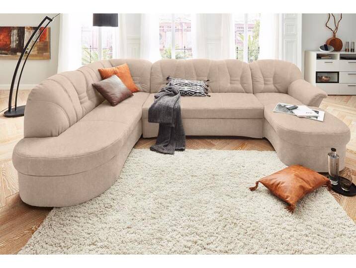 Wohnlandschaft DOMO COLLECTION Elva U-Form , beige (natur), B:293cm H:84cm T:82cm, (geprägte) Luxus-Microfaser (100% Polyester), Kunstleder SOFTLUX / Struktur (100% Polyester), Microfaser PRIMABELLE (100% Polyester), Sofas, wahlweise mit Bettfunktion und Federkern von Domo-collection