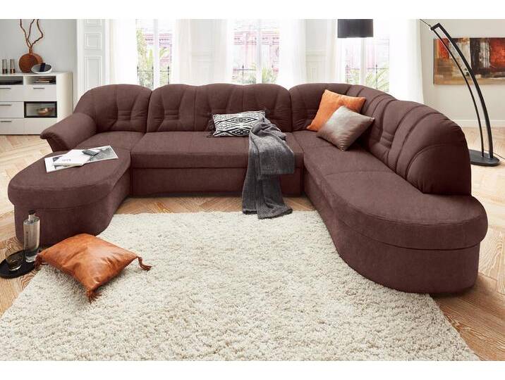 Wohnlandschaft DOMO COLLECTION Elva U-Form , braun, B:293cm H:84cm T:82cm, (geprägte) Luxus-Microfaser (100% Polyester), Kunstleder SOFTLUX / Struktur (100% Polyester), Microfaser PRIMABELLE (100% Polyester), Sofas, wahlweise mit Bettfunktion und Federkern von Domo-collection