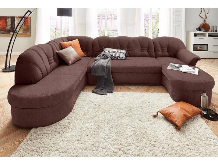 Wohnlandschaft DOMO COLLECTION Elva, zeitlose Formensprache, elegante Rückensteppung, U-Form , braun, B:293cm H:84cm T:82cm, (geprägte) Luxus-Microfaser (100% Polyester), Kunstleder SOFTLUX / Struktur (100% Polyester), Microfaser PRIMABELLE (100% Polyester), Sofas, wahlweise mit Bettfunktion und Federkern von Domo-collection