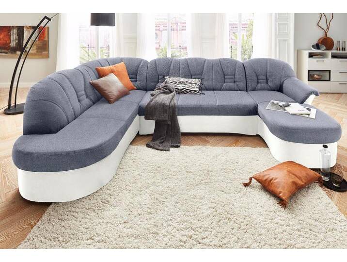 Wohnlandschaft DOMO COLLECTION Elva U-Form , weiß (weiß, silber), B:293cm H:84cm T:82cm, (geprägte) Luxus-Microfaser (100% Polyester), Kunstleder SOFTLUX / Struktur (100% Polyester), Microfaser PRIMABELLE (100% Polyester), Sofas, wahlweise mit Bettfunktion und Federkern von Domo-collection
