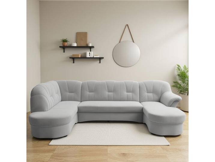 Wohnlandschaft DOMO COLLECTION Flores auch in Leder-Bezug, B/T/H: 293/180/86 cm, U-Form , silber, B:293cm H:84cm T:182cm, 100% Polyester, Sofas, wahlweise mit Bettfunktion, wahlweise mit Federkern, Topseller von Domo-collection