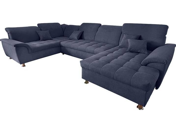 Wohnlandschaft DOMO COLLECTION Franzi optional mit Bettfunktion, Bettkasten & Kopfteilverstellung , blau (marine), B:352cm H:81cm T:214cm, Flachgewebe (100% Polyester);Chenille (100% Polyester), Sofas, U-Form, Recamiere rechts, marine, B/T: 352/214 cm von Domo-collection