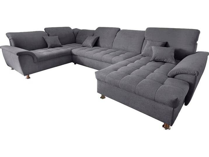 Wohnlandschaft DOMO COLLECTION Franzi optional mit Bettfunktion, Bettkasten & Kopfteilverstellung , grau (dunkelgrau), B:352cm H:80cm T:214cm, Flachgewebe (100% Polyester), Chenille (100% Polyester), Sofas, XXL-Sofa, U-Form, belastbar bis 140kg/Sitz, dunkelgrau, Breite: 352cm von Domo-collection