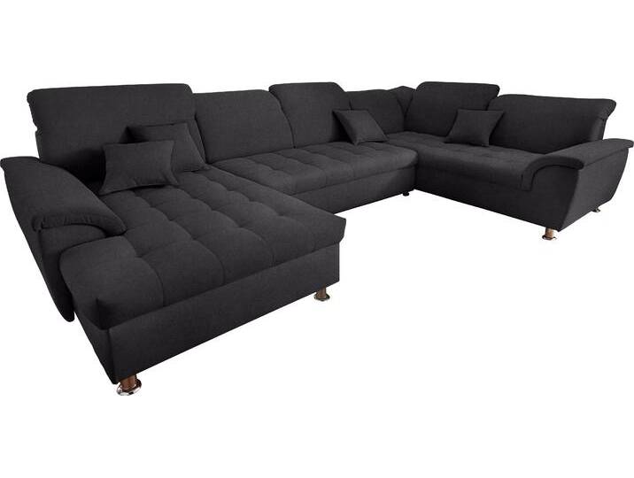 Wohnlandschaft DOMO COLLECTION Franzi optional mit Bettfunktion, Bettkasten & Kopfteilverstellung , grau (graphite), B:352cm H:80cm T:214cm, Flachgewebe (100% Polyester), Chenille (100% Polyester), Sofas, XXL-Sofa, U-Form, belastbar bis 140kg/Sitz, dunkelgrau, Breite: 352cm von Domo-collection