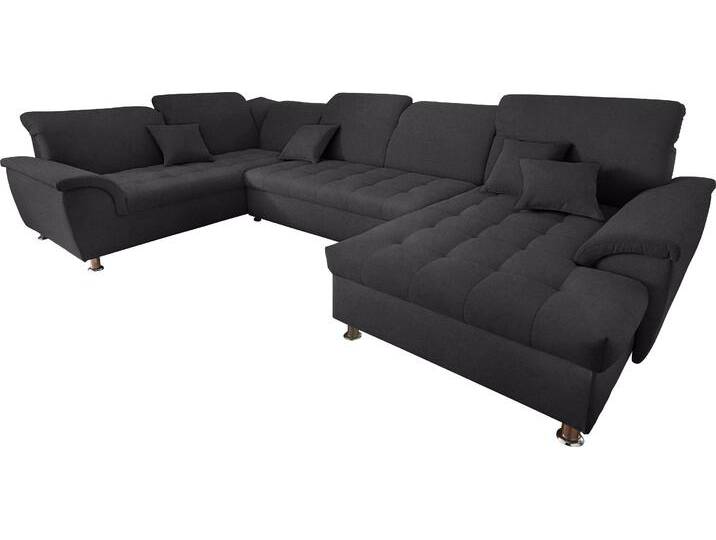 Wohnlandschaft DOMO COLLECTION Franzi optional mit Bettfunktion, Bettkasten & Kopfteilverstellung , grau (graphite), B:352cm H:80cm T:214cm, Flachgewebe (100% Polyester), Chenille (100% Polyester), Sofas, XXL-Sofa, U-Form, belastbar bis 140kg/Sitz, dunkelgrau, Breite: 352cm von Domo-collection