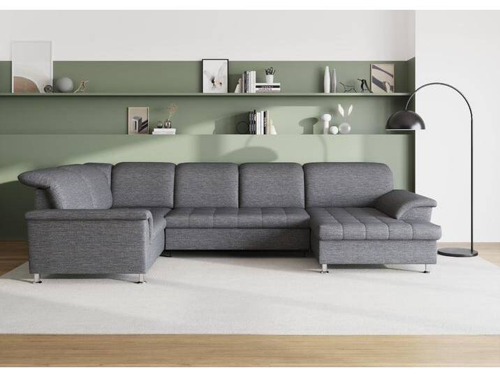 Wohnlandschaft DOMO COLLECTION Franzi optional mit Bettfunktion, Bettkasten & Kopfteilverstellung , grau (weiß, grau), B:352cm H:81cm T:214cm, Flachgewebe (100% Polyester);Chenille (100% Polyester), Sofas, U-Form, Recamiere rechts, weiß-grau, B/T: 352/214 cm von Domo-collection