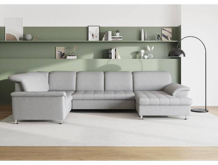 Wohnlandschaft DOMO COLLECTION Franzi optional mit Bettfunktion, Bettkasten & Kopfteilverstellung , silber, B:352cm H:81cm T:214cm, Flachgewebe (100% Polyester);Chenille (100% Polyester), Sofas, U-Form, Recamiere rechts, silber, B/T: 352/214 cm von Domo-collection
