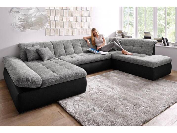 Wohnlandschaft DOMO COLLECTION Moric U-Form auch in Cord , grau (schwarz, weiß, grau), B:353cm H:80cm T:95cm, Microfaser PRIMABELLE / Struktur (90% Polyester/ 10% Polyacryl), Kunstleder SOFTLUX / Struktur (90% Polyester/ 10% Polyacryl), Sofas, im XXL-Format, wahlweise mit Bettfunktion und Armlehnenverstellung, Topseller von Domo-collection