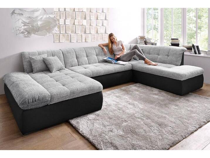Wohnlandschaft DOMO COLLECTION Moric U-Form auch in Cord , silber (schwarz, silber), B:353cm H:80cm T:95cm, Microfaser PRIMABELLE / Struktur (90% Polyester/ 10% Polyacryl), Kunstleder SOFTLUX / Struktur (90% Polyester/ 10% Polyacryl), Sofas, im XXL-Format, wahlweise mit Bettfunktion und Armlehnenverstellung von Domo-collection