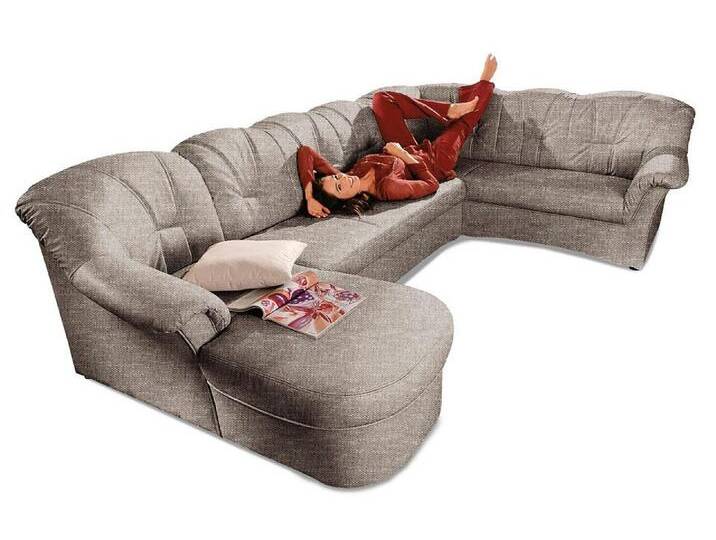 Wohnlandschaft DOMO COLLECTION Papenburg, zeitlose Rückensteppung, elegante Formensprache, U-Form , braun, B:297cm H:84cm T:180cm, Struktur ( 90% Polyester, 10% Polyacryl), Microfaser PRIMABELLE (100% Polyester), Kunstleder SOFTLUX, Luxus-Microfaser (100% Polyester), Sofas, in großer Farbvielfalt, wahlweise mit Bettfunktion von Domo-collection