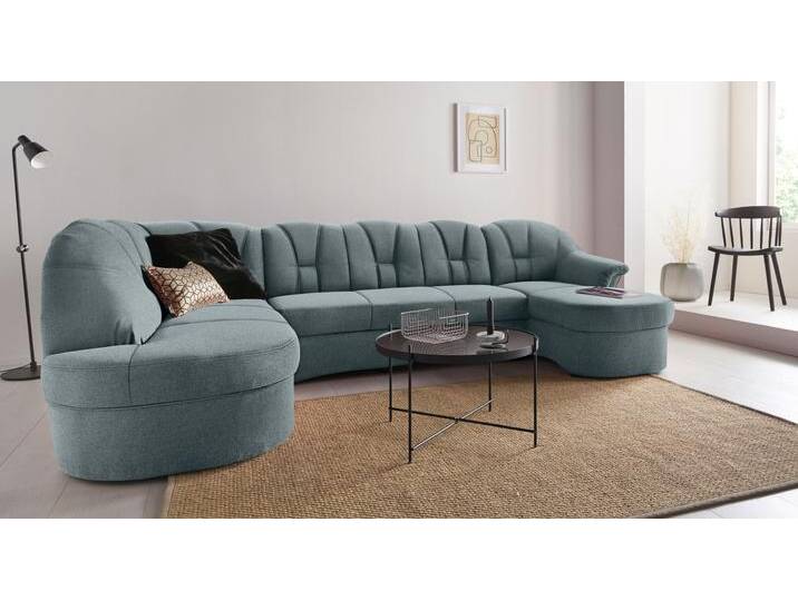 Wohnlandschaft DOMO COLLECTION Papenburg U-Form , blau (eisblau), B:297cm H:84cm T:180cm, Struktur ( 90% Polyester, 10% Polyacryl), Microfaser PRIMABELLE (100% Polyester), Kunstleder SOFTLUX, Luxus-Microfaser (100% Polyester), Chenille-Optik (95% Polyester, 5% Polyamid), Webstoff (100% Polyester), Sofas, in großer Farbvielfalt, wahlweise Bettfunktion, frei im Raum stellbar von Domo-collection