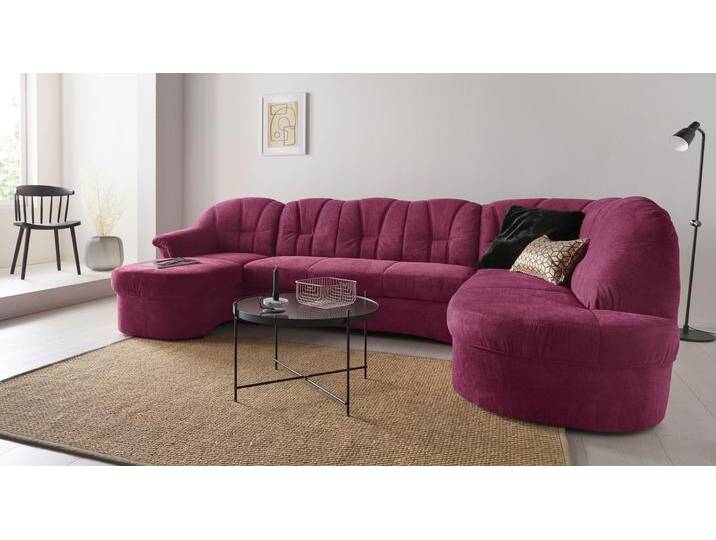 Wohnlandschaft DOMO COLLECTION Papenburg U-Form , lila (beere), B:297cm H:84cm T:180cm, Struktur ( 90% Polyester, 10% Polyacryl), Microfaser PRIMABELLE (100% Polyester), Kunstleder SOFTLUX, Luxus-Microfaser (100% Polyester), Chenille-Optik (95% Polyester, 5% Polyamid), Webstoff (100% Polyester), Sofas, in großer Farbvielfalt, wahlweise Bettfunktion, frei im Raum stellbar von Domo-collection