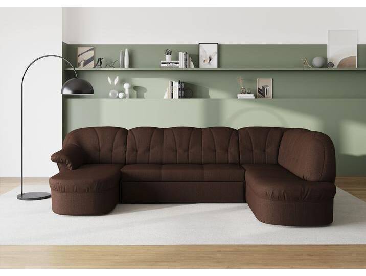 Wohnlandschaft DOMO COLLECTION Pegnitz, zeitlos und modern, mit attraktiver Rückensteppung, U-Form , braun (dunkelbraun), B:292cm H:82cm T:180cm, 100% Polyester, Sofas, wahlweise mit Bettfunktion von Domo-collection