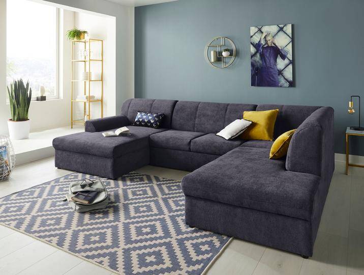 Wohnlandschaft DOMO COLLECTION Topper, elegant und zeitlos, komfortabel, U-Form , blau (dunkelblau), B:320cm H:78cm T:213cm, Sofas, wahlweise mit Bettfunktion von Domo-collection