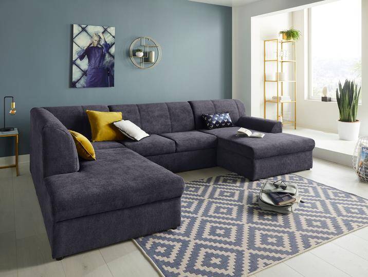 Wohnlandschaft DOMO COLLECTION Topper, elegant und zeitlos, komfortabel, U-Form , blau (dunkelblau), B:320cm H:78cm T:213cm, Sofas, wahlweise mit Bettfunktion von Domo-collection