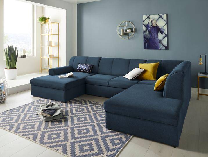 Wohnlandschaft DOMO COLLECTION Topper, elegant und zeitlos, komfortabel, U-Form , blau (dunkelblau), B:320cm H:78cm T:213cm, Sofas, wahlweise mit Bettfunktion von Domo-collection