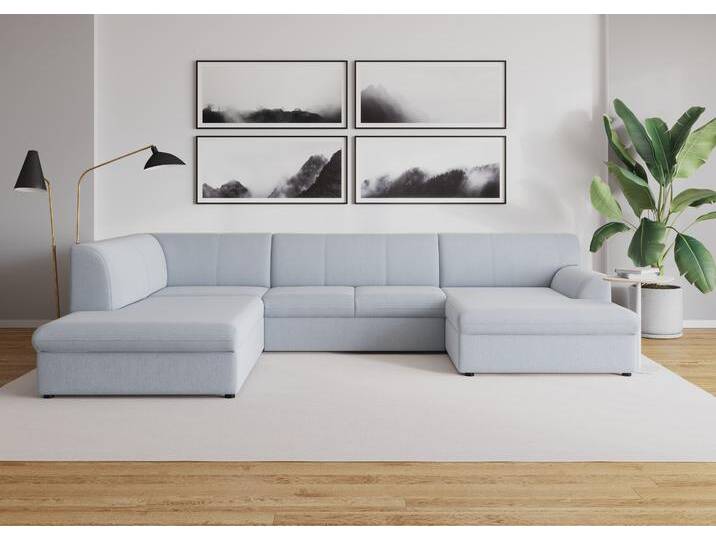 Wohnlandschaft DOMO COLLECTION Topper, elegant und zeitlos, komfortabel, U-Form , blau (pastellblau), B:320cm H:78cm T:213cm, Sofas, wahlweise mit Bettfunktion von Domo-collection