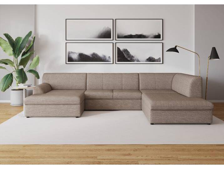 Wohnlandschaft DOMO COLLECTION Topper, elegant und zeitlos, komfortabel, U-Form , braun (braun, beige), B:320cm H:78cm T:213cm, Sofas, wahlweise mit Bettfunktion von Domo-collection