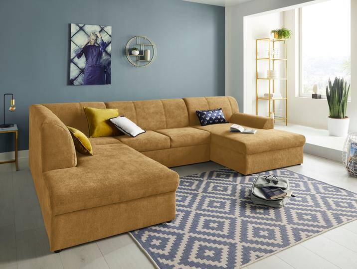 Wohnlandschaft DOMO COLLECTION Topper, elegant und zeitlos, komfortabel, U-Form , gelb (senf), B:320cm H:78cm T:213cm, Sofas, wahlweise mit Bettfunktion von Domo-collection